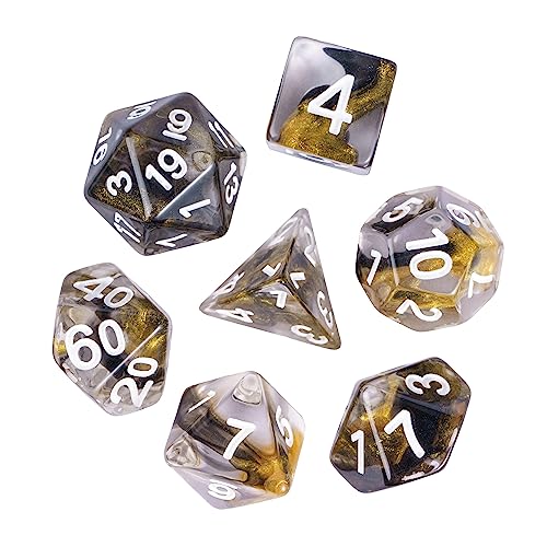DND Dice Set Gold Magma Polyhedral Dice Set for D&D Tabletop Games | Leather Storage Bag, DM Gift, for Dungeons and Dragons Role Playing Games - color: Gold Mix Black