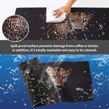 Gaming Mouse Pad XL 27.56”x 11.81”, Leopard Mouse Pad，Black Desk Pad, Pad for Keyboard and Mouse, Computer Desk Pad, Spill-Proof Surface and Anti-Skid Base 70 x 30cm - color: Leopard, size: 27.6L x 11.8W inches