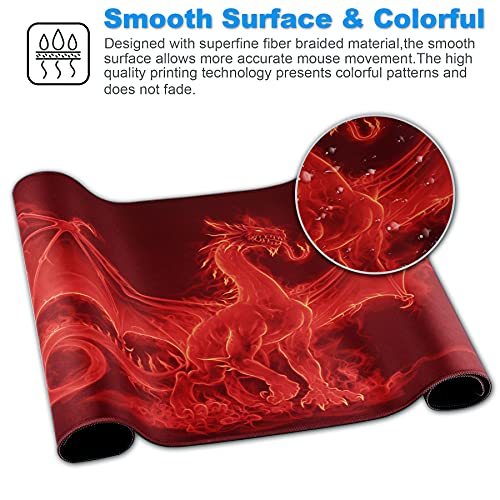 Large Gaming Mouse Pad with Stitched Edges,[27.5x11.8In] Extended Mouse Pad with Non-Slip Natural Rubber Base for Gamer/Desktop/Office/Home (70x30 Red dragonus) - color: 70x30 Red dragonus