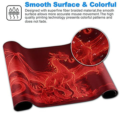 Large Gaming Mouse Pad with Stitched Edges,[27.5x11.8In] Extended Mouse Pad with Non-Slip Natural Rubber Base for Gamer/Desktop/Office/Home (70x30 Red dragonus) - color: 70x30 Red dragonus