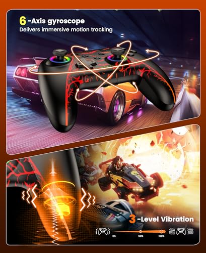 Switch 2 Pro Controller with Charging Dock, 1000mAh Battery, Wireless Bluetooth Controller with Hall Effect Joysticks & Triggers, for Switch2/Switch/Switch OLED/Switch Lite, with 7 Light Modes/Paddle/Turbo/Motion - color: Orange