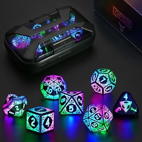 LED DND Dice Set, Light up Dice Rechargeable for RPG DM Gifts, Colorful | ZHOORQI D and D Polyhedral Dice with Charging Box, Glow in The Dark Dice Easy Reading for Dungeons and Dragons TTRPG - color: Colorful-shackles