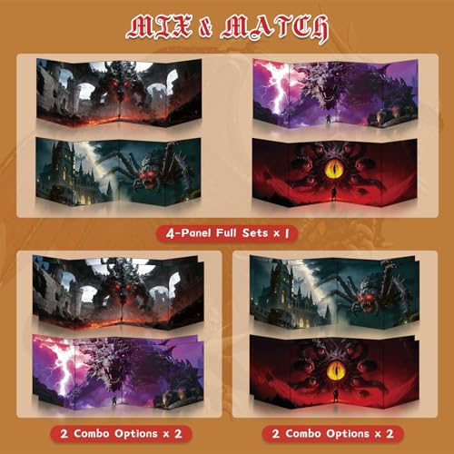Byhoo DM Screen 2 PCS for D&D 5E - Artistic DND Screen Accessories - Swamp Widow & The Scarlet Eye, Waterproof Dry Erase Surface, Portable Tri-Fold A4 Size with Adjustable Stands - style: Monstrous Horror - 2PCS: Swamp Widow & The Scarlet Eye