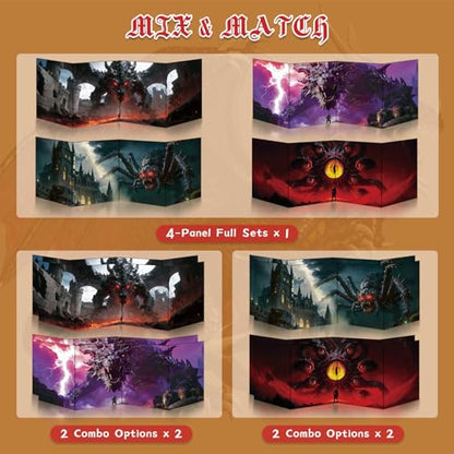 Byhoo DM Screen 2 PCS for D&D 5E - Artistic DND Screen Accessories - Swamp Widow & The Scarlet Eye, Waterproof Dry Erase Surface, Portable Tri-Fold A4 Size with Adjustable Stands - style: Monstrous Horror - 2PCS: Swamp Widow & The Scarlet Eye