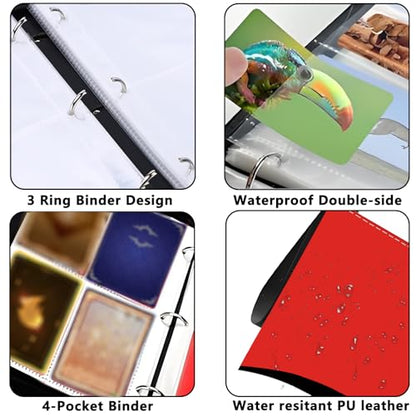 4 Pocket Trading Card Binder, Holds 400 Cards, PU Zipper Binder | PU leather cover, holds 400 cards, 50 removable pages, zipper closure, portable storage and protection. - color: Red, black and white