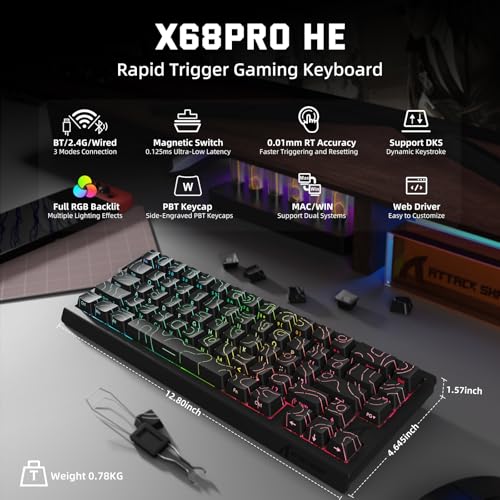 ATTACK SHARK X11 & X68 PRO HE Wireless Gaming Combo,Rapid Trigger Hall Effect Magnetic Switch 8K Keyboard,Ultra-Light 22K DPI PAW3311 Optical Sensor Mouse,RGB Backlit Tri-Mode with Coiled Cable-Black - color: Black