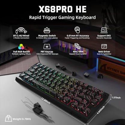 ATTACK SHARK X11 & X68 PRO HE Wireless Gaming Combo,Rapid Trigger Hall Effect Magnetic Switch 8K Keyboard,Ultra-Light 22K DPI PAW3311 Optical Sensor Mouse,RGB Backlit Tri-Mode with Coiled Cable-Black - color: Black