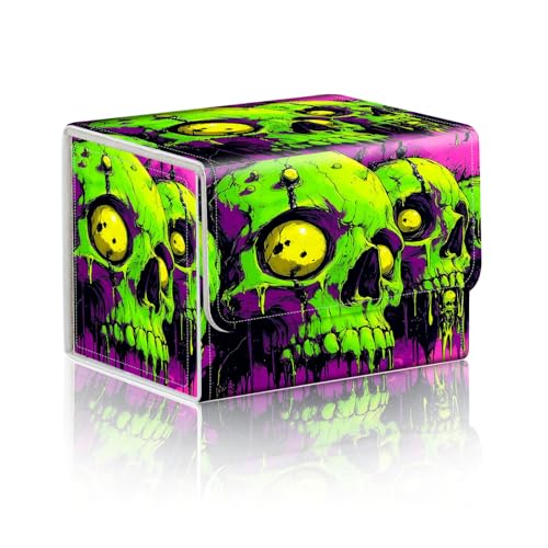 Trading Card Storage Box, Holds 100+ for MTG Cards, Premium PU Leather with Magnetic Closure, Green Skull Durable Deck Box for Magic the Gathering, Trading Card Games - color: Green Skull
