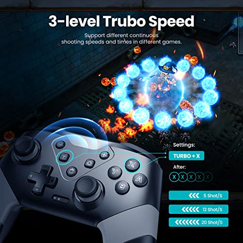 VOYEE Switch Controllers Compatible with Switch/Lite/OLED, Programming Wireless Pro Controller with Motion Control, Vibration, Wake-up, Turbo, Screenshot - color: Gray