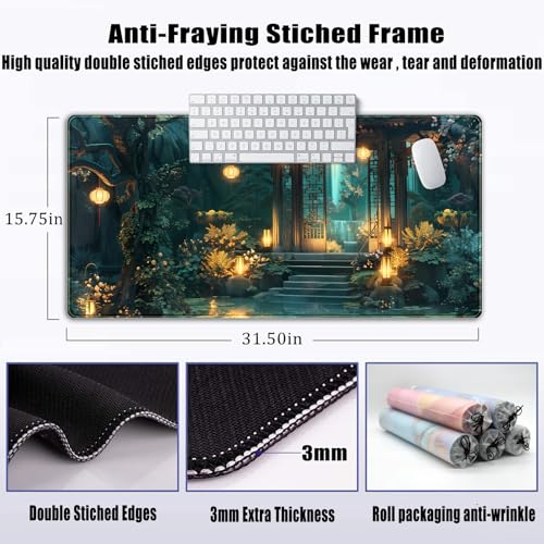 Lofi Desk Mat Japanese Large Mouse Pad Extended Gaming Mousepad XXL Computer Laptop Keyboard Pad Big Mouse Mat Green Aesthetic Desk Pad Office Decor 31.5x15.7 in - color: Green Aesthetic