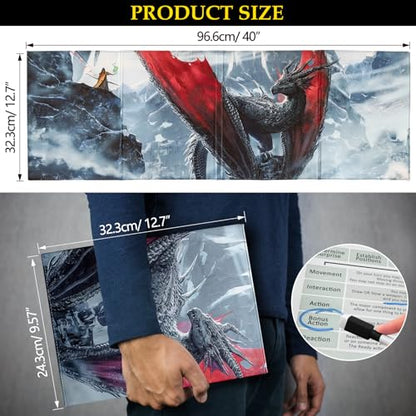 DND DM Screen, Dungeons and Dragons Master Screen Leather | 4 Wet-Erase Function Pockets,DND Game Accessories for TRPG,with 4 Panels Master Screen Inserts - color: D