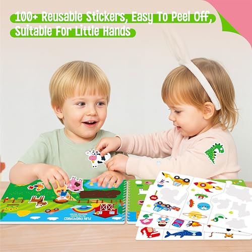 SpriteGru Sticker Activity Pad, 30 Different Scenes & 100+ Reusable Stickers, Dry Erase Brain-Boosting Puzzle Activities Book for Kids, Educational Toy for Road Trip, Airplane & Car Travel - style: Sticker Activity Pad