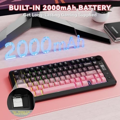 ZIYOU LANG M75 Wireless Gaming Keyboard, RGB Backlit Rechargeable 2000mAh Battery, Small Membrane But Mechanical Feel Keyboard with Smart Display & Knob, PBT Gradient keycaps for PC, MAC-BlackBerry - color: Blackberry