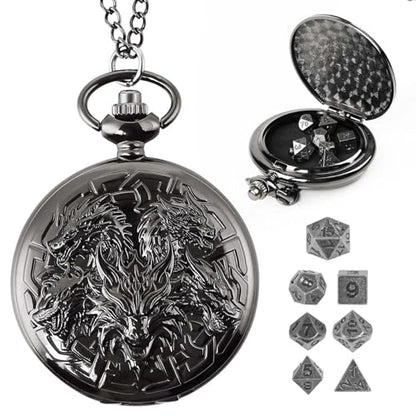 D&D Dice Set,7PCS Metal Dice for Dungeons and Dragons,Mini Dice Set with Pocket Watch Case,Role Playing Board Games Accessories (Dragon, Black) - color: Black, style: Dragon