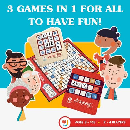 JOY FOR ALL Games - Scrabble Bingo 3-in-1 Word Games - Classic, Bingo, & Pass - New Easy to Grasp Tiles & Racks - Fun Family Board Game for Seniors, Kids, Teens, and Adults - style: Classic Scrabble & Bingo