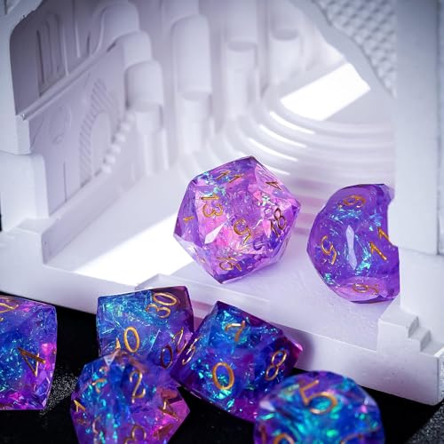 7PCS DND Dice Set,Transparent Sharp Edge Dice Set D&D RPG Polyhedral Die,for Dungeons and Dragons TTRPG Games Roleplaying Game,with Gift Box(Galaxy Purple) - color: Galaxy Purple