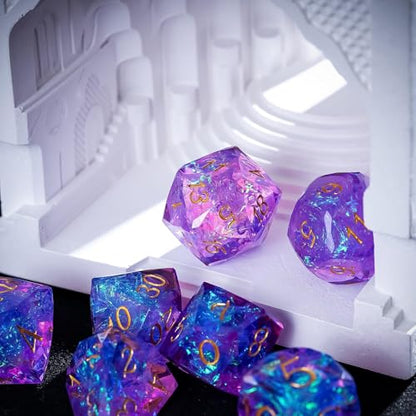 7PCS DND Dice Set,Transparent Sharp Edge Dice Set D&D RPG Polyhedral Die,for Dungeons and Dragons TTRPG Games Roleplaying Game,with Gift Box(Galaxy Purple) - color: Galaxy Purple