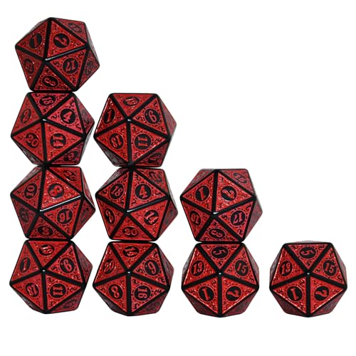 SmartDealsPro 10-Pack Retro 26mm Large 20 Sided Dice D20 Polyhedral Dice for DND RPG MTG Table Game(Retro Red) - color: Retro Red