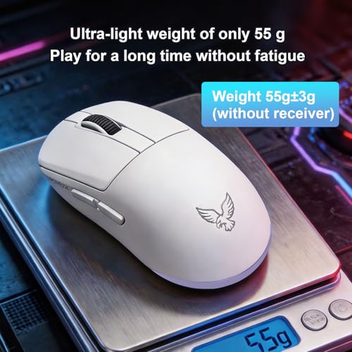 NEO V1 Bluetooth Mouse, Tri-Mode BT/2.4G, 55g, 12000DPI, RGB，White - color: White