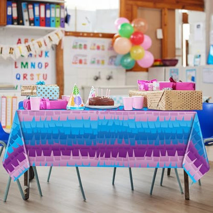 VitalCozy 3 Pcs Video Game Plastic Table Cloth Disposable 108 x 54 Inch Purple and Blue Plastic Tablecloths for Wedding Birthday Game Fan Gaming Theme Party Decorations
