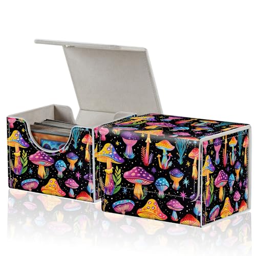 for MTG Commander Deck Box,Card Deck Box for Trading Yugioh MTG,Fits 100 Double Sleeved Cards,PU Leather Strong Magnet Case for Magic Commander TCG CCG,Colorful Mushroom - color: Colorful Mushroom