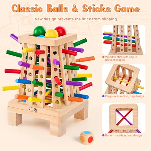 Montessori Board Game for Kids 4-6, Pyramid Wooden Sticks Dice Game | Math Educational, Fine Motor Skills Toy for 3+ Year Olds Girls Boys, Classic Table Game for Family Night