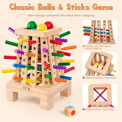 Montessori Board Game for Kids 4-6, Pyramid Wooden Sticks Dice Game | Math Educational, Fine Motor Skills Toy for 3+ Year Olds Girls Boys, Classic Table Game for Family Night