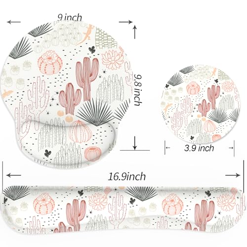 Ergonomic Mouse Pad with Wrist Rest and Keyboard Wrist Rest, Mousepad and Wrist Rest for Computer Keyboard, Pain Relief, Non-Slip Rubber Base, Mouse Pad with Wrist Support for Gaming, Office, Cactus - color: Cactus