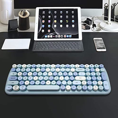 MOFII Bluetooth Wireless Keyboard for iPad, Laptop, PC, Mac, Smartphone, Connect 3 Bluetooth Devices, Cute Colorful Round Keys Retro Aesthetic Keyboard - Blue - color: mixed blue