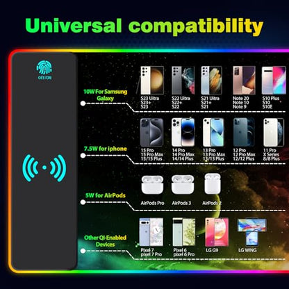 AIMSA Wireless Charging RGB Gaming Mouse Pad 15W, Extended LED Desk Mat Protector 800x300x4MM, 14 Light Modes Extra Large Mousepad Non-Slip Rubber Base Desk Mat, Nebula Universe - color: Nebula Universe