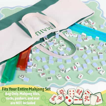 Extra Large 33.8 INCH Mahjong Bag for Tiles and Racks & Mat, Empty American Mahjong Tiles Carrying Canvas Tote Bag 33.8 x 4.7 x 11.8 Inches, Games Accessories Gifts (Bag Only) (Green)