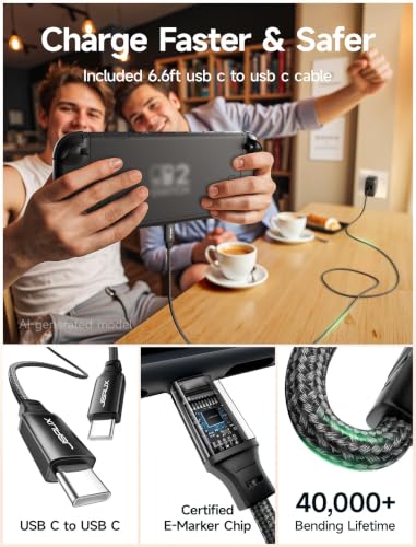 JSAUX 65W GaN USB C Charger for Nintendo Switch 2, Powers in TV Mode, with EU/UK Plug & 6.6FT Cable for ROG Xbox Ally, Steam Deck, ROG Ally, iPhone 17e/17, Galaxy S26, Tablet & Laptop – Black | Powers in TV Mode, GaN PD Fast Charge for ROG Xbox Ally, Stea