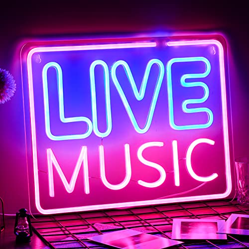 Live Music Neon Sign Pink Blue Letter Led Neon Light for Wall Party Decor | Dimmable Music Light Signs,15.7"*12.6" Acrylic Neon,USB Powered,Club Bar Studio Decor - color: Pink&Blue