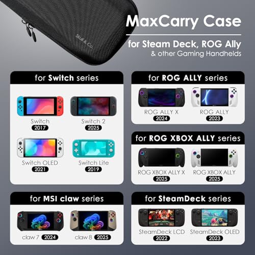 Skull & Co. MaxCarry Hard Carrying Case for Steam Deck, ROG Ally & other Gaming Handhelds-Black