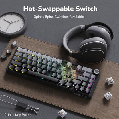RK ROYAL KLUDGE R65 Wired Gaming Keyboard with Volume Knob, 60% Percent RGB Backlit Mechanical Keyboard, Side Printed PBT Keycaps, QMK/VIA, 66 Keys Hot Swappable Beige Switch, Gradient Black - color: Gradient Black