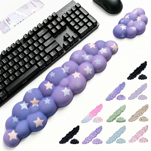 Cloud Wrist Rest for Keyboard & Mouse, Gradient Purple Colorful Star | Memory Foam Arm Rest with Ergonomic Support Fits Full Keyboards and Reduces Typing Fatigue for Office, Gaming and Home Use - color: Gradient Purple Colorful Star Set