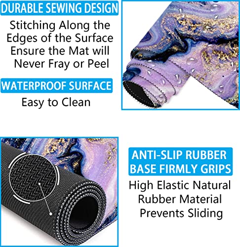 Large Mouse Pad with Wrist Rest, 4-in-1 Wrist Rest for Keyboard and Mouse | Non-Slip Waterproof Desk Mat Set, 35.4"x15.7" Desk Mat+Keyboard Wrist Rest+Mouse Wrist Support+Cup Coaster for Home Office - color: 4Pcs-Purple Marble