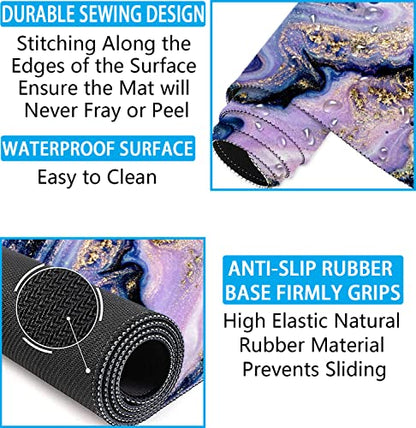Large Mouse Pad with Wrist Rest, 4-in-1 Wrist Rest for Keyboard and Mouse | Non-Slip Waterproof Desk Mat Set, 35.4"x15.7" Desk Mat+Keyboard Wrist Rest+Mouse Wrist Support+Cup Coaster for Home Office - color: 4Pcs-Purple Marble