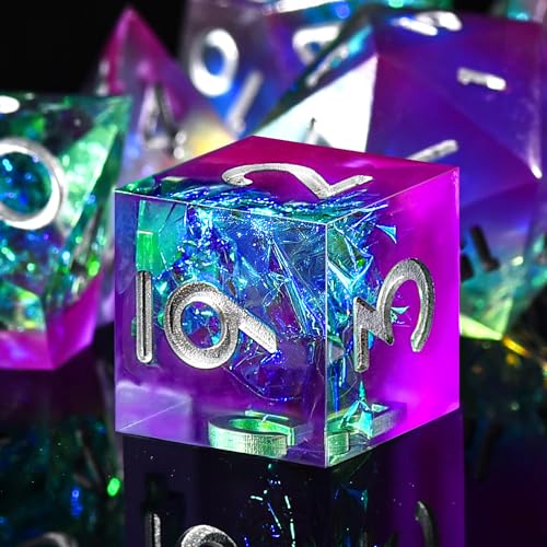 AUSTOR 7-Die DND Dice Set Handmade Sharp Edge Polyhedral Dice for Dungeons and Dragons RPG MTG Table Games（Violet & Blue） - color: Violet & Blue