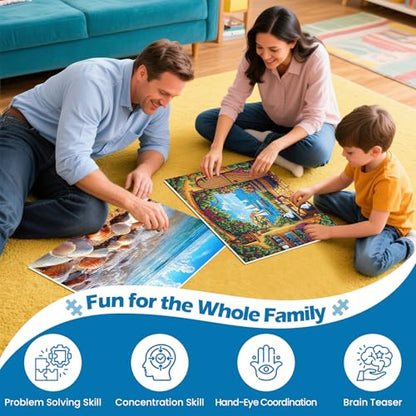 2 Pack 300 Pieces Puzzle for Adults,Beach Puzzle Vineyard Jigsaw Puzzles 300 Pieces for Adults Kids Seniors Recycled Cardboard Puzzles Challenging Game Home Decor Birthday Party Gift - style: Beach Vineyard