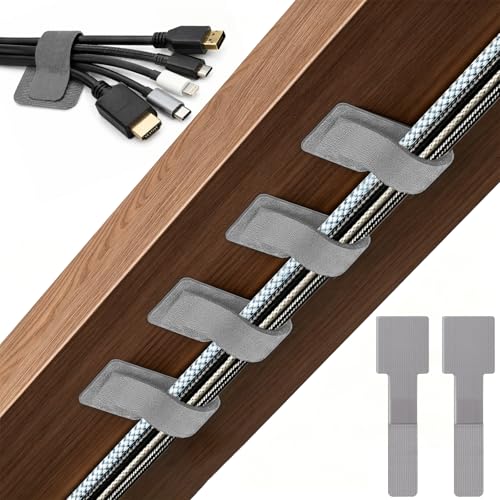 80 PCS Hook and Loop Cable Ties, Self Adhesive Cable Management Straps, Reusable Cord and Wire Organizer Clips for Under Desk, Computer, TV, Gaming Setup, Home Office and Kitchen, Gray - color: Gray