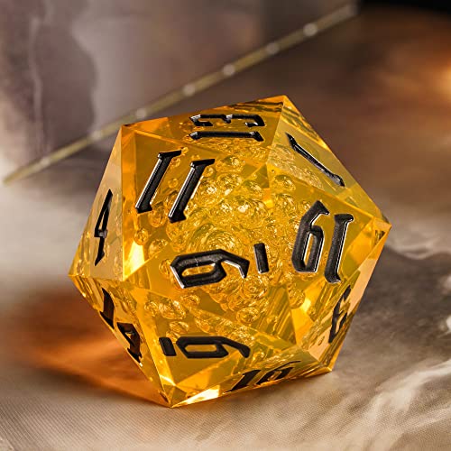 55mm 20 Sided DND Dice, Giant D20 D&D Polyhedral Dice Large D20 with Die Gift Box for Dungeons and Dragons, RPG Table Games (Transparent Orange Bubbles) - color: Transparent Orange Bubbles