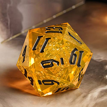 55mm 20 Sided DND Dice, Giant D20 D&D Polyhedral Dice Large D20 with Die Gift Box for Dungeons and Dragons, RPG Table Games (Transparent Orange Bubbles) - color: Transparent Orange Bubbles