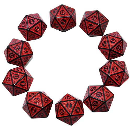 SmartDealsPro 10-Pack Retro 26mm Large 20 Sided Dice D20 Polyhedral Dice for DND RPG MTG Table Game(Retro Red) - color: Retro Red