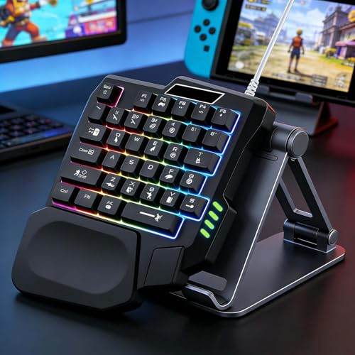 35 Keys One Handed Gaming Keyboard, Wired One-Handed Keypad with Mechanical Feel, Non Transparent Keycaps, Full N-Key Rollover, Ergonomic Wrist Rest, Plug and Play for PC Laptop Tablet (Black) - color: Black