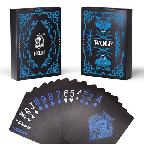 ACELION Waterproof Playing Cards, Plastic Playing Cards, Deck of Cards, Gift Poker Cards (Black Wolf) - color: Black Wolf