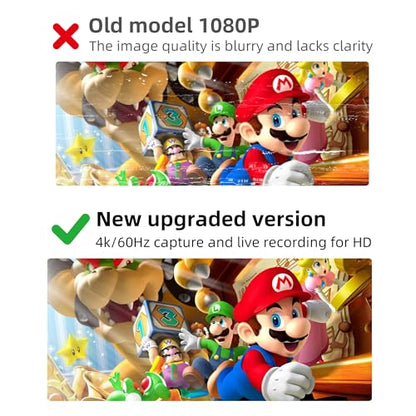 HDMI Video Capture Card Compatible with Nintendo Switch 2, Mobile Phones, and PC Devices Features a PD 100W Charging Port Supports 4K60Hz Video Capture for Gaming livestreaming and Recording