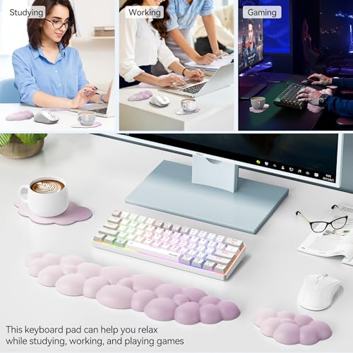 TECKNET Cloud Keyboard Wrist Rest Set, Cloud Wrist Rest with Non-Slip Base, PU Leather Wrist Pad for Keyboard with Ergonomic Memory Foam for Computer Laptop Office Gaming Pain Relief, Gradient Purple - color: Gradient Purple