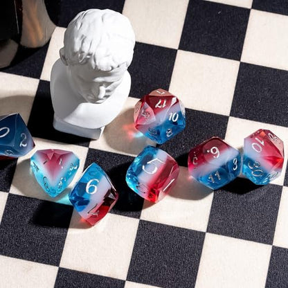 7PCS DND Dice Set,Transparent Sharp Edge Dice Set D&D RPG Polyhedral Die,for Dungeons and Dragons TTRPG Games Roleplaying Games,with Gift Box(Red & White & Blue) - color: Red&white&blue