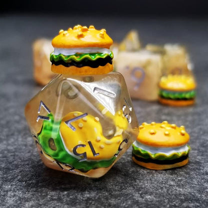 Sage's Portal Familiars and Reagents Resin DND Dice Set Polyhedral Dice Set for Dungeons and Dragons RPG Tabletop TTRPG (Hamburger) - color: Hamburger